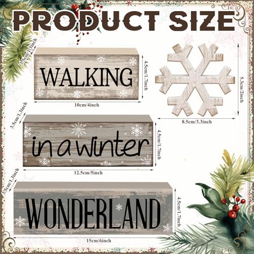Moucuny 4 Pcs Snowflake Decorations Wooden Block Signs Winter Farmhouse - Image 3