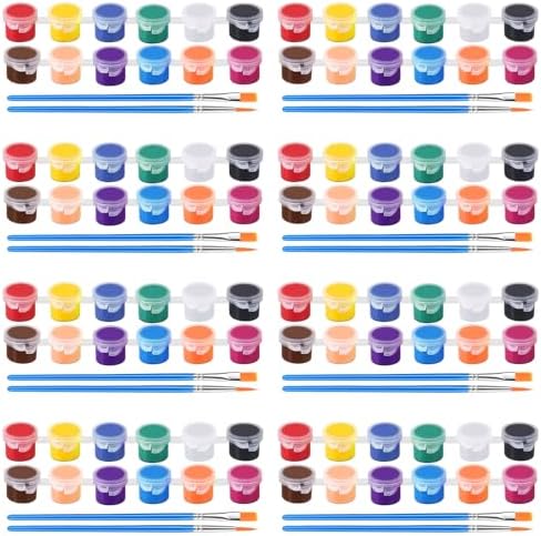 8 Pack Mini Acrylic Paint Set, 12 Colors Acrylic Paint Strips with 16 Brushes, Washable Paint for Kids & Adults Craft, 112 PCS Painting kit for Easter Eggs, Birthday, Party Favor, Classroom Art Gifts by ESRICH