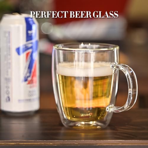 YUNCANG Double Wall Insulated Coffee Mugs, 16 Ounces - Clear Glass, Cappuccino & Latte Cups, Heat Resistant - Image 5