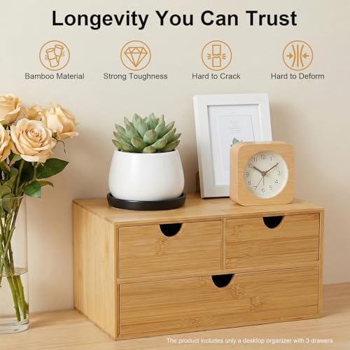 Tabletop Original Bamboo Desk Organizer - Mini Bamboo Desk Drawer Tabletop Storage Organization Box for Office Home Toiletries Supplies, No Assembly Required (3 Drawers(2+1)) - Image 4