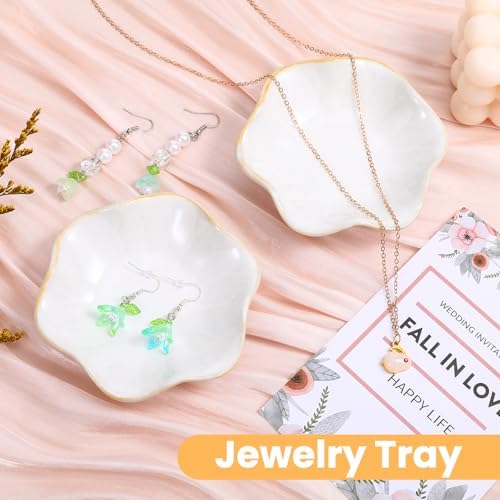 8 PCS Small Ceramic Jewelry Tray Decorative Ring Tray Exquisite Small Ceramic Trinket Dish for Earrings, Rings, Key Wedding Birthdays Jewelry Bowl Gifts(White, 4.3in) - Image 4