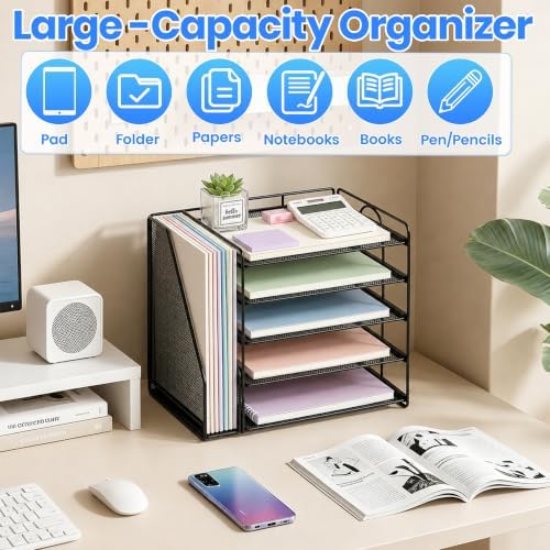 OPNICE Desk Organizer, 5-Tier Paper Organizer Letter Tray, Black - Image 6