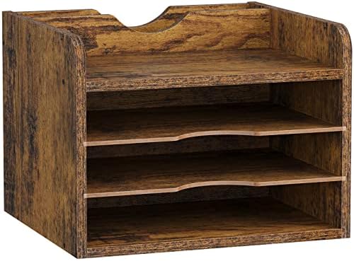Snughome Vintage Wood File Organizer Desktop, 13.4’’ Document Letter Mail Tray Sorter with 3 Adjustable Shelves, Wooden Desktop Paper File Sorter Holder (Rustic Brown, 13.78’’L x 11.81’’W x 11.02’’H) by Snughome