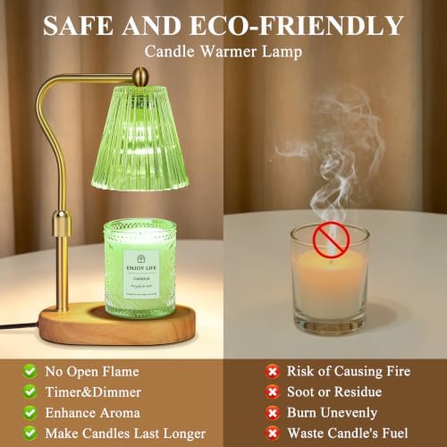 seenlast Green Candle Warmer Lamp with Timer Dimmer Adjustable Height,Birthday Gifts for WomenElectric Wax Warmer Vintage Home Decor for Scented Jar Candles - Image 6