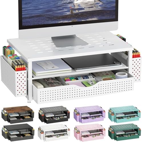 gianotter Monitor Stand with Drawer and 2 Pen Holders (White) by gianotter