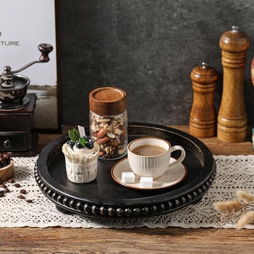 Black Round Wooden Tray for Decor, Rustic Farmhouse Centerpiece - Image 4