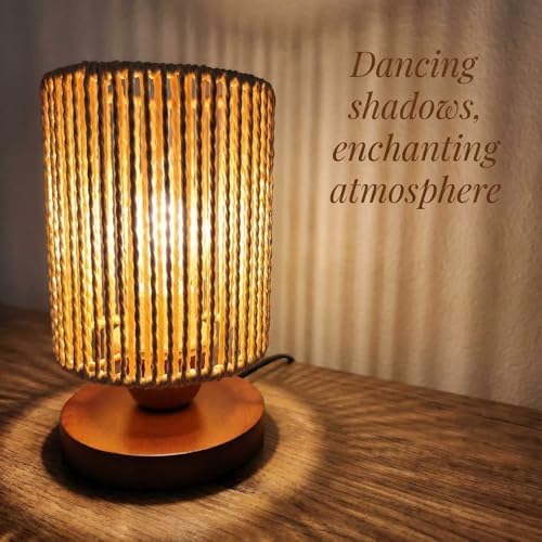 Small Rattan Table Lamp for Bedroom, Boho Bedside Lamp with Warm LED Bulb, Handwoven Wicker Nightstand Lamp for Nursery, Entryway & Dorm, Mini Ambient Night Light with Wood Base (8.6" Tall) - Image 2