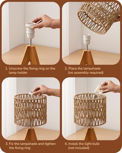 EDISHINE Rattan Small Table Lamp, Boho Nightstand Lamp, 14.2", E26 Base - Image 4