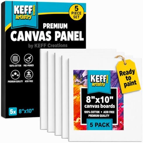 KEFF Canvas for Painting - 5-Pack 8x10 Canvas Value Pack - 100% Cotton Triple Primed Small Canvases for Painting. Mini Canvases Bulk Set for Acrylic, Oil, Watercolor&Tempera - Art Supplies for Adults by KeffCreations