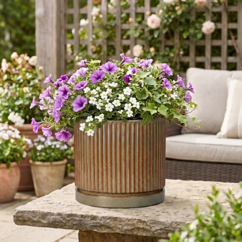 Ceramic Plant Pots, 10 Inch Planter with Tray, Retro Brown - Image 5