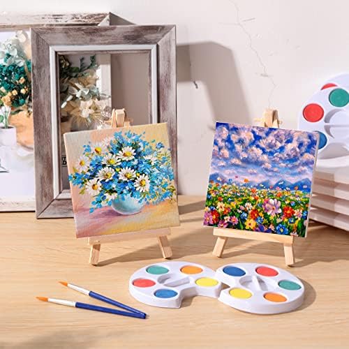 Crtiin 24 Set Mini Watercolor Paint Kit with 4x4 Canvas Easel Brush - Image 4