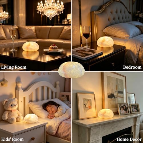 Natural Marble Lamp Cordless Touch Control Night Light 3-Way Dimmable Pat Light LED Ambient Glow Lamp Type-C Rechargeable Portable Stone Bedside Desk Lamp Zen Home Decor(4.72x4.72x2.36in) - Image 6