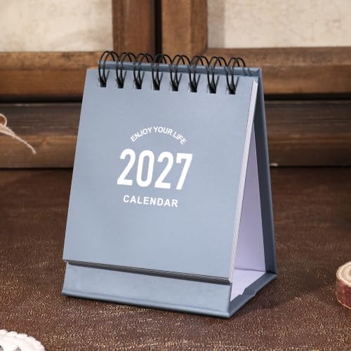 Mini Desk Calendar 2027-2028 - Runs From January 2027 until June 2028 Small Desktop Calendar Thick Paper Twin-Wire Binding with Stickers for Home Office School (Mini Grey) - Image 6