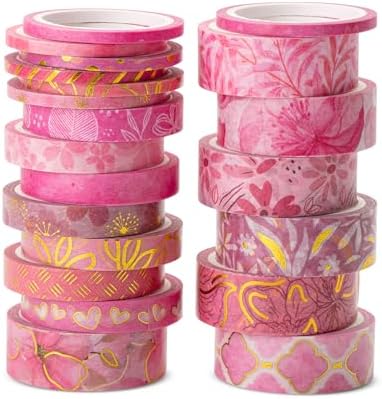 Mr. Pen- Washi Tape Set, 21 Rolls, Assorted Sizes, Floral Pink by MrPen