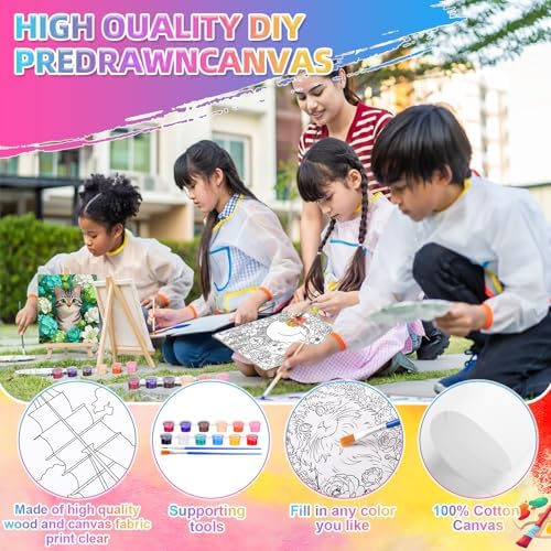 Supervitae 72 Piece Floral Cats Square Pre Drawn Canvas Kit 5.9" Paint and Sip Kit for Adults Painting Party Pre Printed Canvas DIY with Pictures Paints Easels Brushes for Party Gifts - Image 3