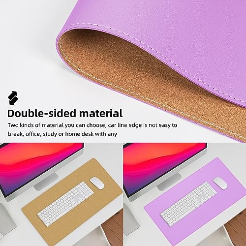 AFIING Cork Desk Mat 31.5" x 17", Dual-Sided Natural Cork & PU Leather Desk Pad, Non-Slip Waterproof Mouse Pad for Office, Home & Gaming (Purple) - Image 3