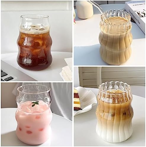 2 Pcs Ribbed Glass Cups 18 Oz Vintage Drinking Glassware Ripple Cocktail Glasses for Iced Coffee Juice Beverage Milk - Image 5