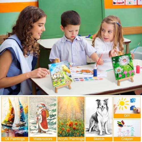 Mimorou 150 Pcs Mini Canvas with Easel for Painting Wood, 6 x 6 Inch - Image 5