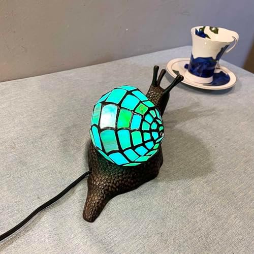 Bieye L10975 Cyan Land Snail Tiffany Style Stained Glass Accent Table Lamp - Image 6