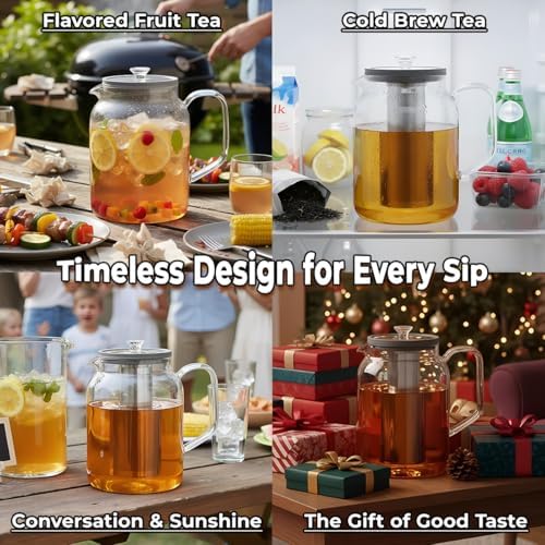 Aquach 85oz Glass Teapot Stovetop Safe with Loose Leaf Tea Steeper - Image 6