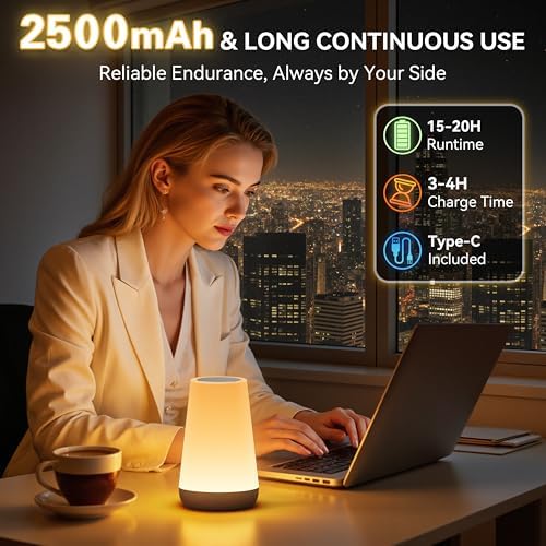 Auxmir Rechargeable Night Light, Touch Table Lamp with Remote, Dark Brown - Image 5