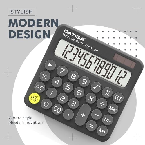 CATIGA Mechanical Switch Calculator with Solar and Battery Dual Power, 12-Digit Large LCD Display, Aesthetic and Cute Desktop Calculator with Big Button, for Home, School and Office Use, SD-1299 - Image 6