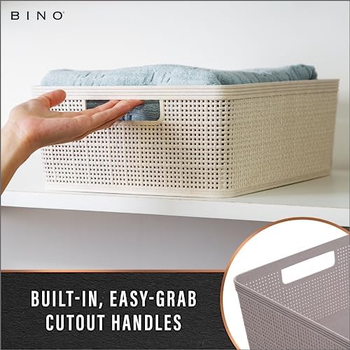 BINO | Woven Plastic Basket | Small (Natural), 5-Pack | THE JUTE COLLECTION | Home Organization, Space - Saving Storage, Stylish Design | Jute Basket | Plastic Storage Basket - Image 4