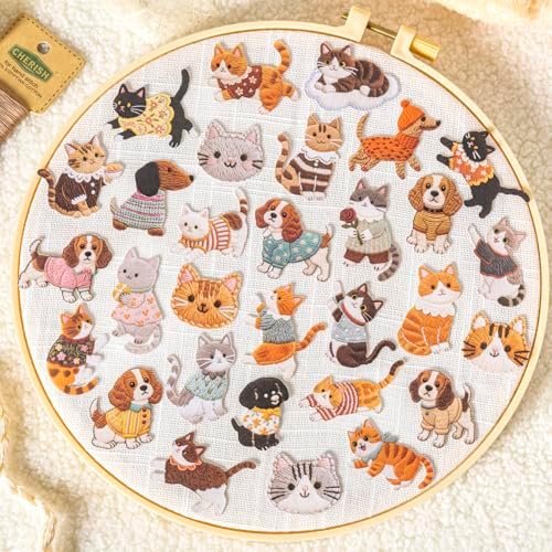 Alideco 120pcs Scrapbook Stickers Vintage Adorable Plush Embroidered Cuddly Pets Scrapbooking Junk Journal Crafts Embelishment Decoration Stickers (rongxiumengchong) - Image 7