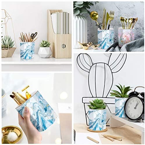 Pen Holder, Pencil Holder for Desk Marble Pattern Pencil Cup for Girls Kids Durable Ceramic Desk Organizer Makeup Brush Holder for Office, Classroom, Home, Blue Marble - Image 2