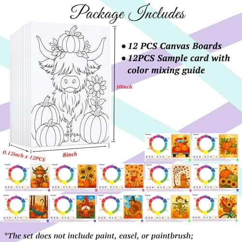 12PCS 8x10IN Pre Drawn Canvas to Paint for Adults Fall Paint Party Supplies - Image 4