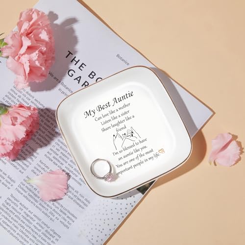 PUDDING CABIN Auntie Gifts Ceramic Jewelry Dish - Best Aunt Birthday Christmas Ring Tray - Image 4