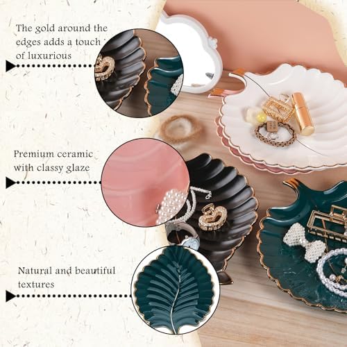 VanEnjoy Candy Dishes Decorative, Key Bowl for Entryway Table, White Ceramic Bowl Decorative, Decorative Bowl for Keys, Leaf Jewelry Plate Tray - Image 3