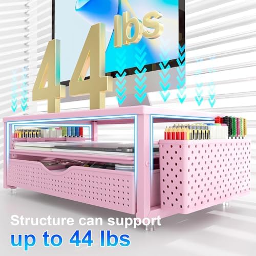 gianotter Desk Organizers and Accessories, Monitor Stand with Drawer and 2 Pen Holder, Desktop Organizer Suitable for Offices and Dormitories (Pink) - Image 6