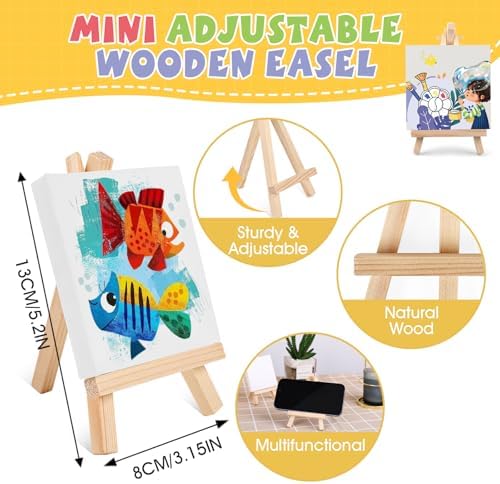 ESRICH 12 Set Mini Acrylic Paint Kit, Mini Stretched Canvas with Easel - Image 5