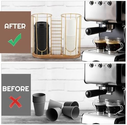 Geelin 18oz Adjustable Coffee Cup Dispenser with Wooden Base, Cup and Lid Holder, Cups Holder Organizer for Coffee Pod Straw and Lid Storage(3-compartment Single,Color 2) - Image 6