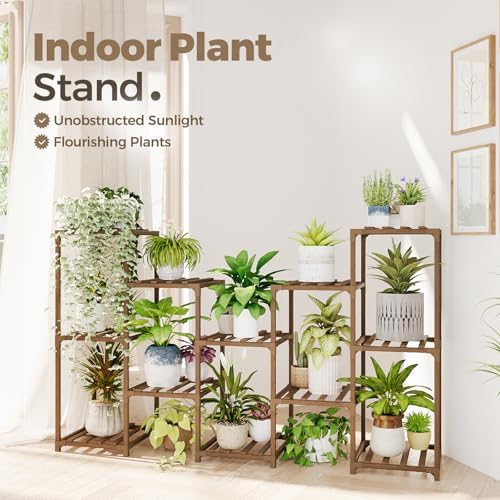 Bamworld Large Plant Shelf Outdoor Wood Plant Stand Large Rack for Living - Image 2