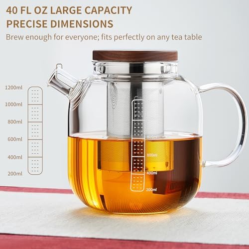 MESNEY Glass Teapot with Infuser for Loose Leaf Tea 40oz, Stovetop Safe - Image 6