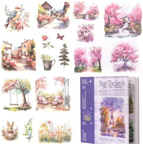 YagCu Journaling Sticker Book, 50 Sheets Scrapbook Stickers, Junk Journal Supplies, Pre-Cut Aesthetic Washi Materials, Watercolor Scrapbooking for Adults, Decorative Ephemera Bullet Planner Arts Craft by YagCu