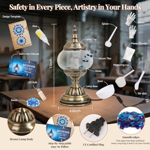 DIY Turkish Mosaic Lamp Kit for Adults & Teens, 5.2" Shade, Blue - Image 6