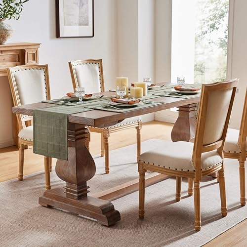 ZeeMart Linen Checked Farmhouse Table Runner, 13x36 Inches Olive - Image 3