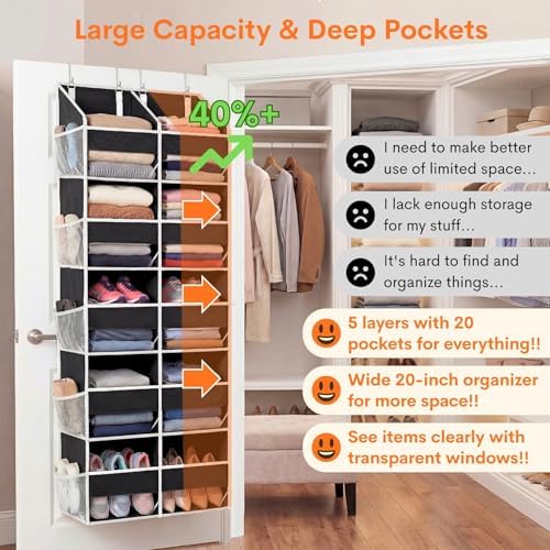 Over the Door Organizer 5 Tiers, Extra Large Behind Door Storage of 10 Compartments, 80 lbs Weight Capacity Hanging Storage Organizer with Clear Window Kids Toys, Shoes, Diapers, Room storage - Image 2