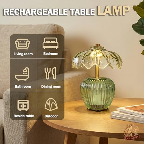 MJ PREMIER Rechargeable Table Lamp, Small Cordless Lamp with Timer, Green - Image 5