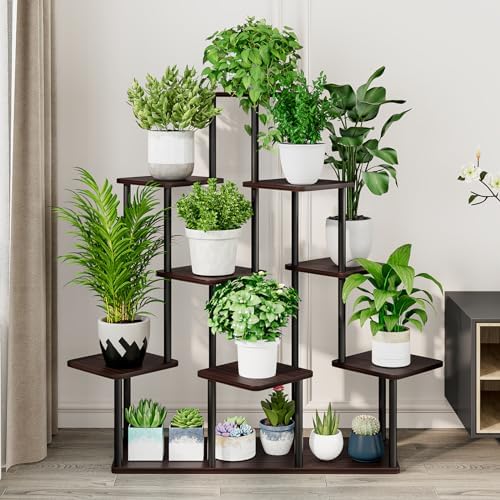AZERPIAN 9 Tier Tall Plant Stand Indoor Corner Tiered Shelf Metal MDF Board - Image 3
