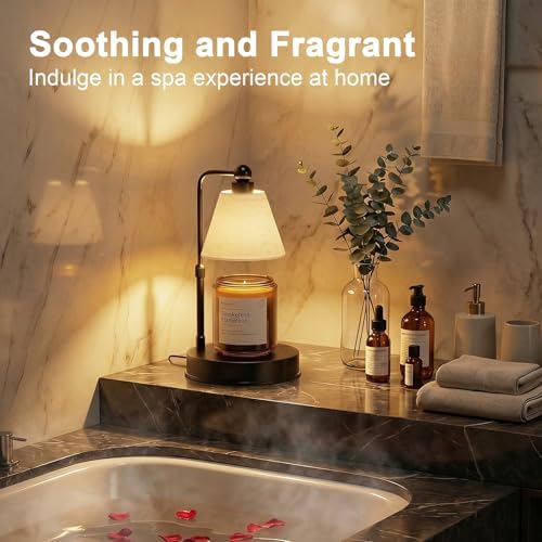 Candle Warmer Lamp with Timer, Dimmable, Adjustable Height, Modern Farmhouse Linen Shade, Black Candle Warming Lamp for Up to 6-Inch Jar Candles, 2 Bulbs Included - Image 6