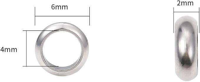 Stainless Steel Spacer Beads 6x2mm Rondelle Loose Charm Caps Beads for DIY Jewelry Making 100pcs with 4mm Hole