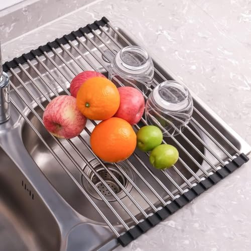 Roll Up Dish Drying Rack Over the Sink Stainless Steel Kitchen Dish Drainer - Image 2