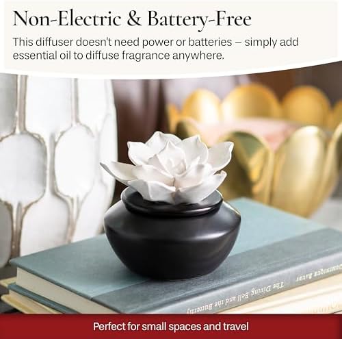 Airomé White Flower, Porcelain Passive Essential Oil Diffuser (with 15ml Peppermint Essential Oil) – Non-Electric, Battery-Free, Improves Sleep, and Relieves Stress - Image 2