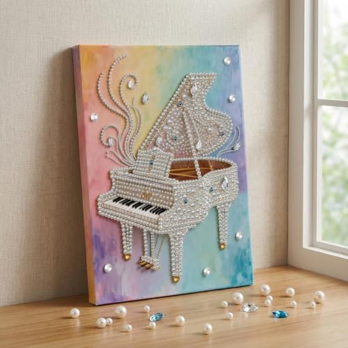 LQCrafK DIY Pearl Art Painting Handcraft Kit for Adults Beginners, Creative Design, Healing Stress-Relieving Home Wall Decoration, with Framed Painting and Tools-Piano - Image 2