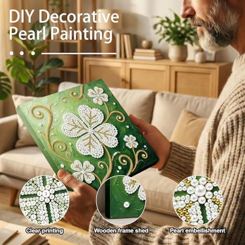 LQCrafK DIY Pearl Art Painting Handcraft Kit for Adults Beginners with Tools and Framed Painting, Creative Design,Self-Adhesive, Healing Stress-Relieving Home Wall Decoration-Four-Leaf Clover - Image 2