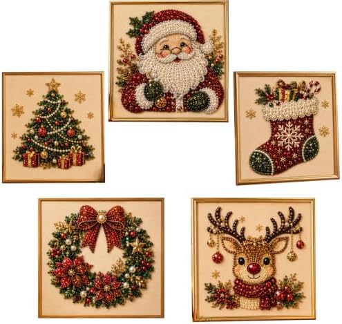 Oanruyan Christmas Pearl Diamond Painting Art Kit with Frame, DIY Pearl Beads Art Craft Kit for Adults Beginner, Gemstone Diamond Dots Beads for Home Decor Wall Art, Party Gift (5PCS) by Oanruyan
